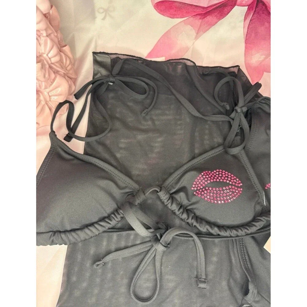 Juicy Couture Lip Print Bikini Swimsuit, 3 piece set-Large - Picture 2 of 6